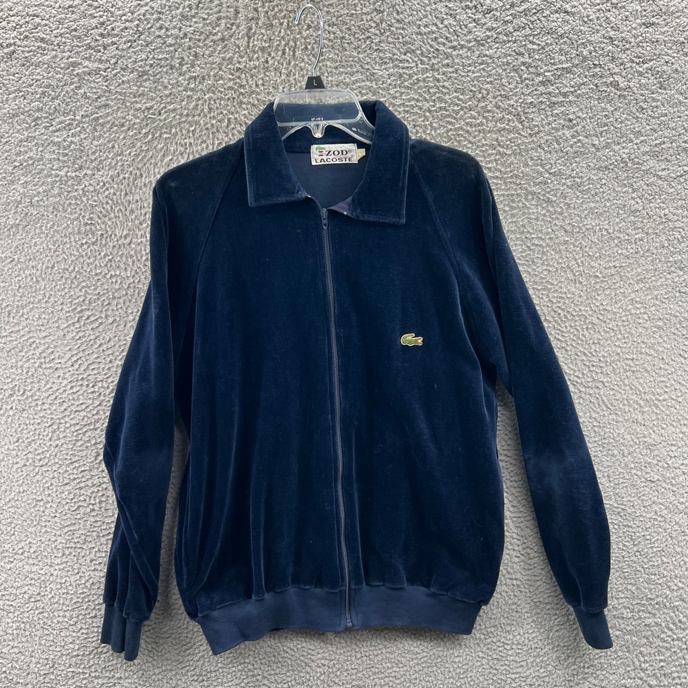 Vintage IZOD Lacoste Mens L Navy Velour Track Jacket Preppy Athleisure Full Zip